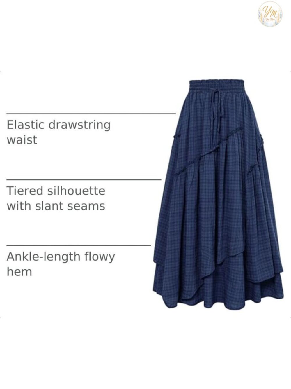 Flowy Plaid Maxi Skirt A-Line Renaissance Pirate Tiered Asymmetric - Picture 3 of 6